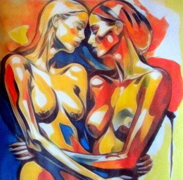 Painting titled ""Woman Loving A Wom…" by Helena Wierzbicki, Original Artwork, Acrylic