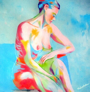 Painting titled ""Seated Serene Figu…" by Helena Wierzbicki, Original Artwork, Acrylic