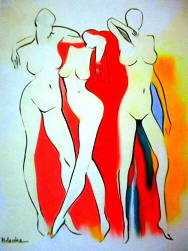 Pittura intitolato ""Three Figures"" da Helena Wierzbicki, Opera d'arte originale, Acrilico