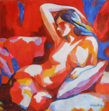 Painting titled ""Glowing Ruby"" by Helena Wierzbicki, Original Artwork, Acrylic