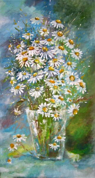 Painting titled "Ромашки." by Helena Lose, Original Artwork, Oil