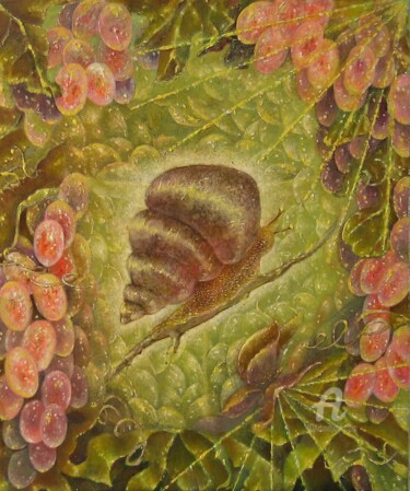Картина под названием "Escargot de raisin." - Helena Lose, Подлинное произведение искусства, Масло
