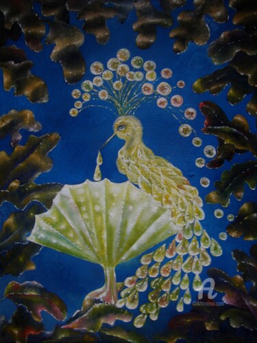 Painting titled "Golden Bird." by Helena Lose, Original Artwork, Oil