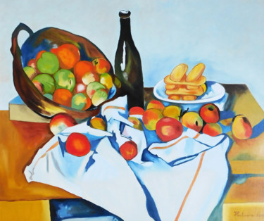 Painting titled "Corbeille de fruits…" by Helenardo, Original Artwork, Acrylic