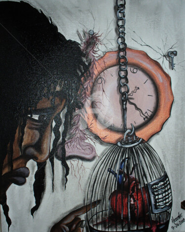 Painting titled "The Cage" by Helene, Original Artwork, Acrylic