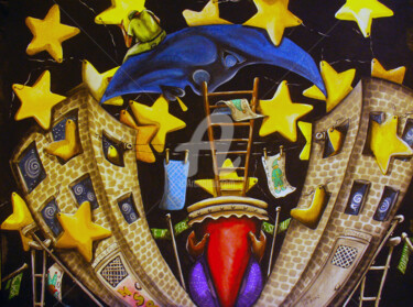 Schilderij getiteld "A Starry Night in D…" door Helene, Origineel Kunstwerk, Acryl