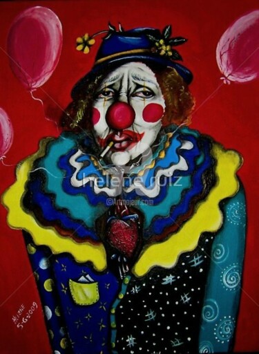 Painting titled "The Clown's Heart" by Helene, Original Artwork, Acrylic