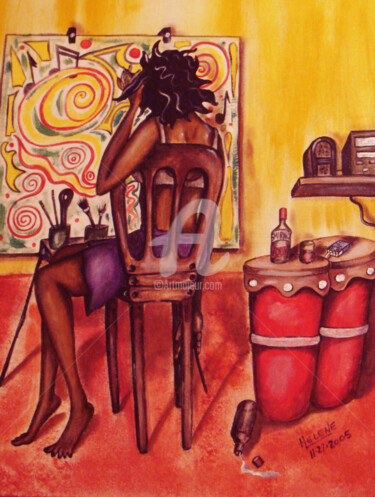 Painting titled "Alone in studio" by Helene, Original Artwork, Acrylic