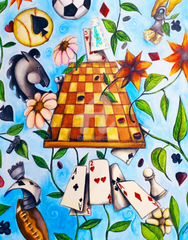 Schilderij getiteld "Games" door Helene, Origineel Kunstwerk, Acryl