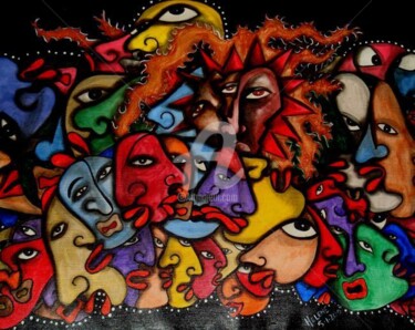 Painting titled "FACES FACES MORE FA…" by Helene, Original Artwork