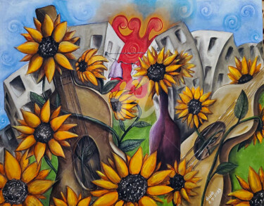 Ζωγραφική με τίτλο "Sunflower Melodies" από Helene, Αυθεντικά έργα τέχνης, Ακρυλικό
