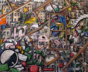 Schilderij getiteld "An Urban Jungle" door Helene, Origineel Kunstwerk, Acryl