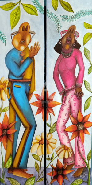 Painting titled "throwback 70s dance…" by Helene, Original Artwork, Acrylic