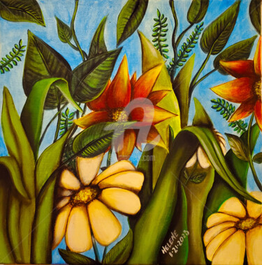 Картина под названием "floral23" - Helene, Подлинное произведение искусства, Акрил