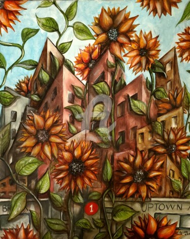 Pintura intitulada "Sunflowers Uptown a…" por Helene, Obras de arte originais, Acrílico