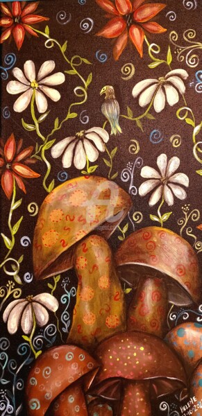 Painting titled "abstract "shrooms n…" by Helene, Original Artwork, Acrylic