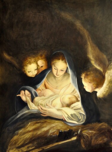 Картина под названием "Copie - Nativité de…" - Hélène Avot, Подлинное произведение искусства, Масло Установлен на Деревянная…