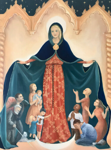 Peinture intitulée "Vierge au manteau" par Hélène Avot, Œuvre d'art originale, Huile