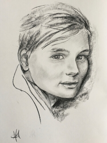 Drawing titled "Vianney" by Hélène Avot, Original Artwork, Charcoal