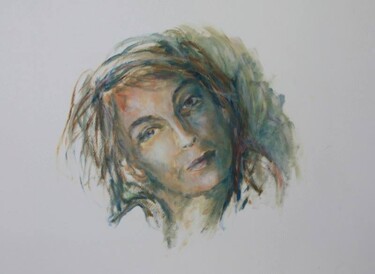 Painting titled "Femme rêveuse" by Hélène Avot, Original Artwork, Oil