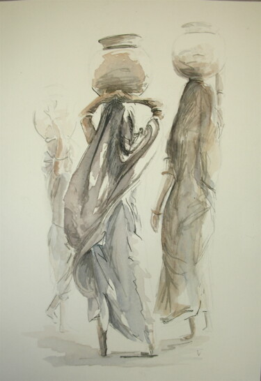 Malerei mit dem Titel "Femmes drapées" von Hélène Avot, Original-Kunstwerk, Tinte