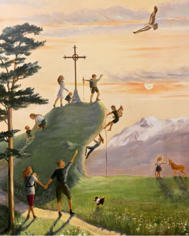 Pittura intitolato "Randonnée en montag…" da Hélène Avot, Opera d'arte originale, Olio Montato su Telaio per barella in legno