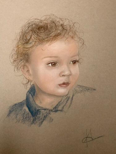 Drawing titled "Portrait au pastel" by Hélène Avot, Original Artwork, Pastel