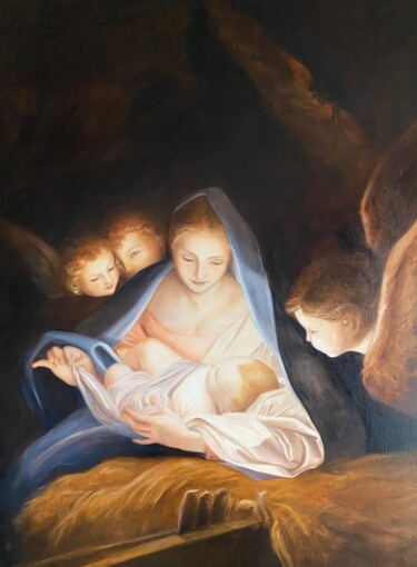 Pintura intitulada "Copie de la Nativit…" por Hélène Avot, Obras de arte originais, Óleo