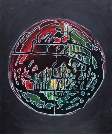 Malarstwo zatytułowany „Covid World” autorstwa Hélène Battaini, Oryginalna praca, Akryl Zamontowany na Drewniana rama noszy