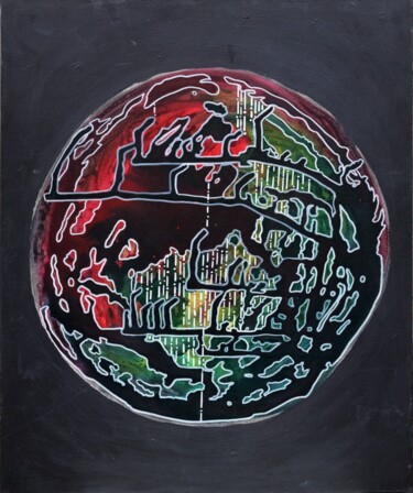 Painting titled "Covid World" by Hélène Battaini, Original Artwork, Acrylic Mounted on Wood Stretcher frame