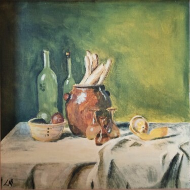 Painting titled "Fin de repas" by Hélène Batut, Original Artwork, Acrylic Mounted on Other rigid panel