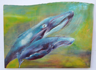Peinture intitulée "baleines" par Hélène Bonnin, Œuvre d'art originale, Huile