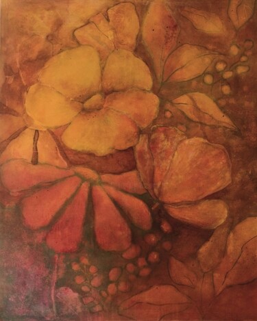 Painting titled "A l'ombre des fleurs" by Hélène Carmona, Original Artwork, Acrylic Mounted on Wood Stretcher frame