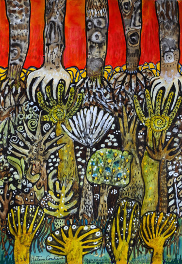 Peinture intitulée "les arbres rouges" par Hélène Couture, Œuvre d'art originale, Acrylique