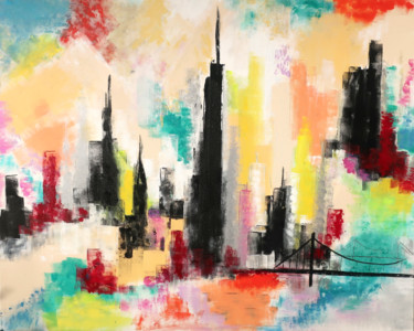 Painting titled ""Energie New-yorkai…" by Hélène Dekoninck, Original Artwork, Acrylic Mounted on Wood Stretcher frame