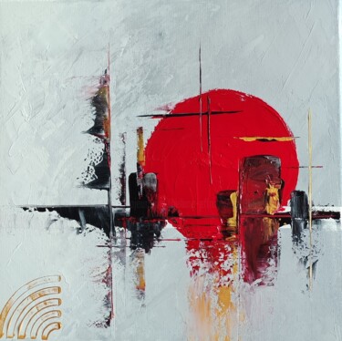 Painting titled "Soleil rouge (pas à…" by Helene Effray, Original Artwork, Acrylic Mounted on Wood Stretcher frame