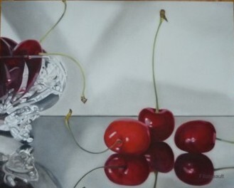 Painting titled "Crystal et cerises" by Hélène Filiatreault, Original Artwork