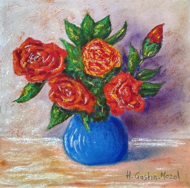 Peinture intitulée "Roses anciennes.jpg" par Hélène Gastin-Mozol, Œuvre d'art originale, Pastel