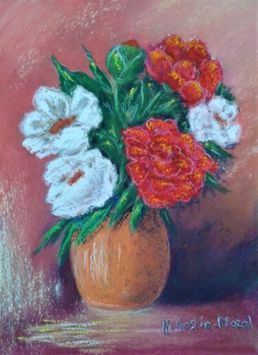 Drawing titled "Roses anciennes (2)…" by Hélène Gastin-Mozol, Original Artwork, Pastel