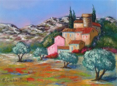 Dessin intitulée "Dans le Luberon 2" par Hélène Gastin-Mozol, Œuvre d'art originale, Pastel Monté sur Autre panneau rigide