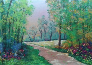 Картина под названием "Forêt en Charente" - Hélène Gastin-Mozol, Подлинное произведение искусства, Пастель Установлен на Дру…