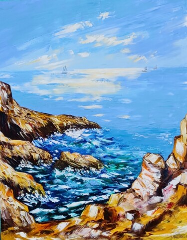 Peinture intitulée "La côte de l'Estérel" par Hélène Gastin-Mozol, Œuvre d'art originale, Huile Monté sur Châssis en bois