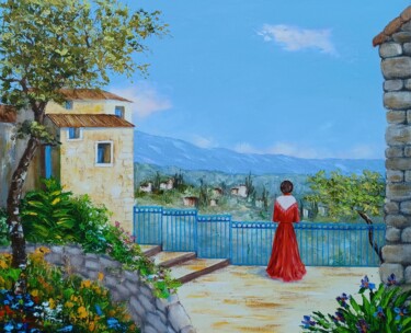 Painting titled "Gordes, vue sur la…" by Hélène Gastin-Mozol, Original Artwork, Oil Mounted on Wood Stretcher frame