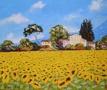 Malarstwo zatytułowany „Provence jaune” autorstwa Hélène Gastin-Mozol, Oryginalna praca, Olej Zamontowany na Drewniana rama…
