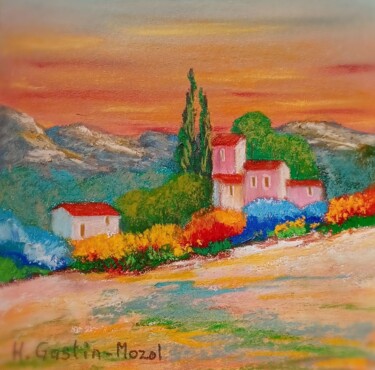 Drawing titled "Soleil couchant en…" by Hélène Gastin-Mozol, Original Artwork, Pastel