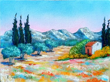 Desenho intitulada "Les Alpilles secrèt…" por Hélène Gastin-Mozol, Obras de arte originais, Pastel