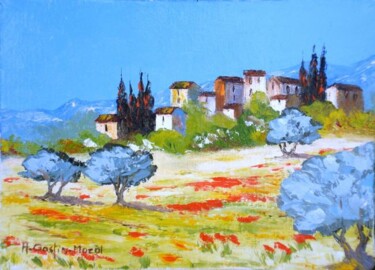 Painting titled "Village Provençal" by Hélène Gastin-Mozol, Original Artwork, Oil