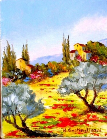 Painting titled "Les coteaux de Prov…" by Hélène Gastin-Mozol, Original Artwork, Oil