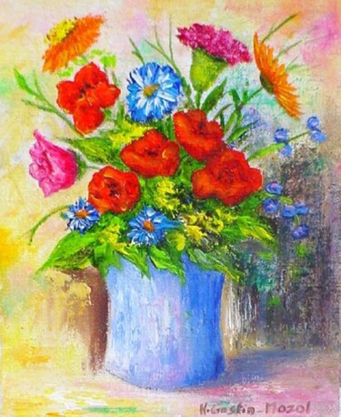 Painting titled "Coquelicots" by Hélène Gastin-Mozol, Original Artwork, Oil