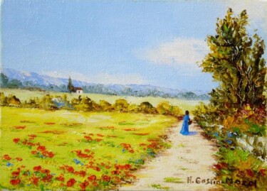 Painting titled "Au loin le Luberon" by Hélène Gastin-Mozol, Original Artwork, Oil